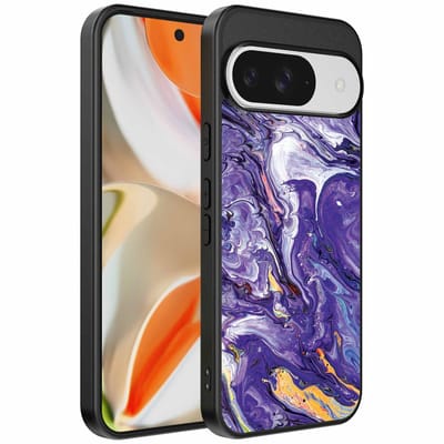 Geschikt voor Google Pixel 9 Pro XL Telefoonhoesje met Paars Goud Marmer Opdruk - TPU Backcover Case Purple Gold Marble Design - Paars Goud - Smartphonica geschikt voor Google Pixel 9 Pro XL
