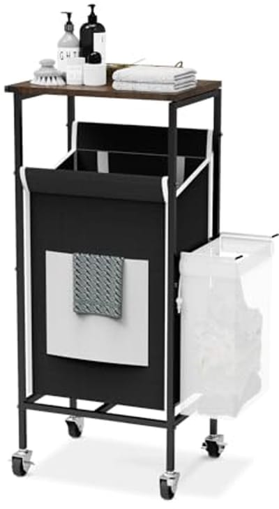 Wiegende Wasmand met Deksel en Wielen - Grote Organizer voor de Wasruimte, Badkamer of Slaapkamer