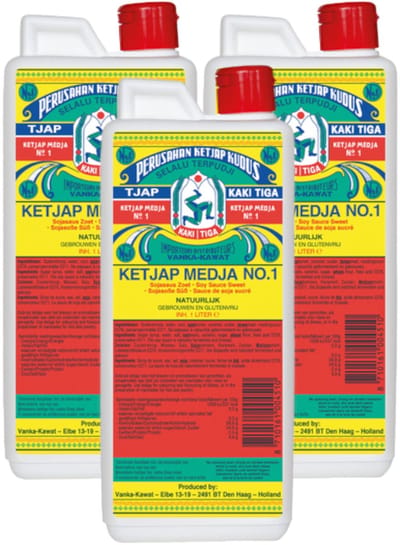 Kaki Tiga® | 3 x 1000ml Sojasaus K3 | voor vlees & sauzen | wokken | voordeelpak