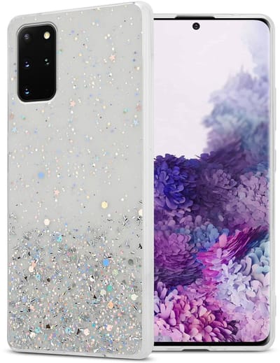 Cadorabo Hoesje geschikt voor Samsung Galaxy S20 PLUS in Transparant met Glitter - Beschermhoes van flexibel TPU silicone met fonkelende glitters Case Cover Etui