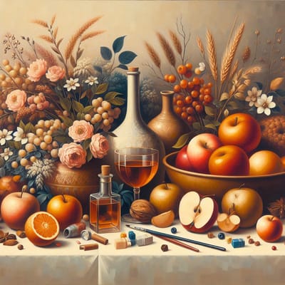 Acryl stilleven schilderij | Levendige acrylverf dans, stilleven verweven met kunstzinnige ziel | Kunst - 40x40 centimeter op Dibond | Foto op Dibond
