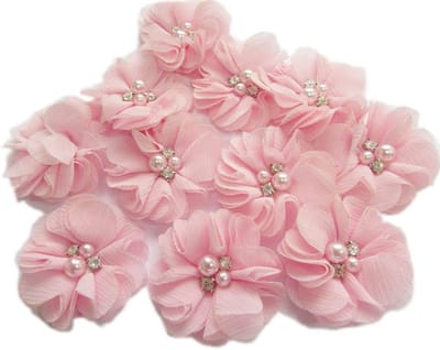 Chiffon Bloem Versieringen - Stoffen Bloemen - Ambachtelijke Projecten - Met Parel en Strass - 2 inch - Lichtroze