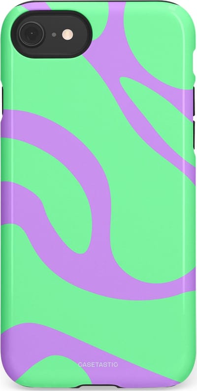 Casetastic Hoesje Geschikt voor Apple iPhone 7/8/SE - Stijlvolle Beschermende Duo-layer Case - Pastelgolven Mint-Lila