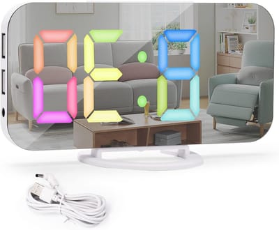 Digitale Wekker - Nachtkastklok Spiegel - Wakker Worden - Automatische Helderheid - 65 Inch Display - Wit