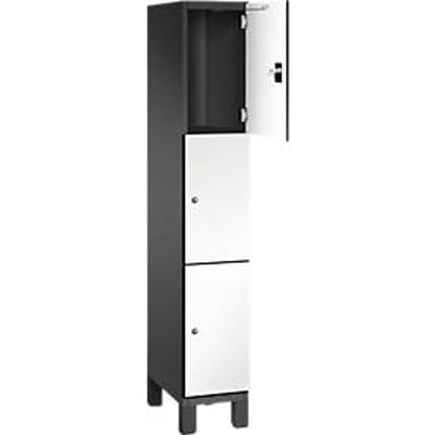 C+P Cambio lockerkast, 1 vak, 3 vakken, op poten, B 300 x D 525 x H 1980 mm, zwart-grijs/wit