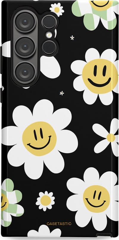 Casetastic hoesje geschikt voor Samsung Galaxy S23 Ultra - Dubbellaagse bescherming - Vrolijke Madeliefjes - Fashion Case - Zwart Wit Grijs Goud