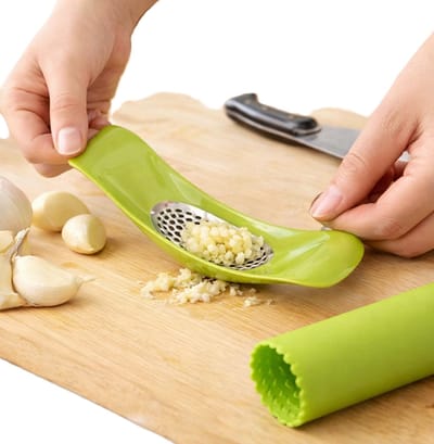 Knoflookpers – Handpers Knoflook met RVS Snijder – Knoflook Schiller – Groen