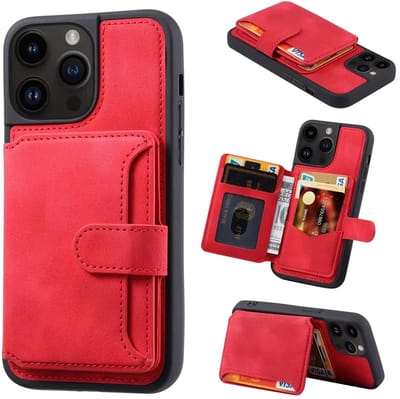 Luxe Lederen Telefoonhoes Geschikt voor iPhone 17 – Schokbestendige Flip Case met Kaarthouder, Kaartsleuf, Standfunctie, Volledige 360° Bescherming, Premium Design, Telefoonhoesje, Portemonnee Hoes, Back Cover, Mobiele Telefoon Bescherming-Rood