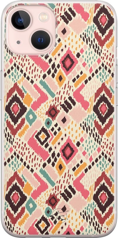Hoesje geschikt voor iPhone 13 - Boho vibes - Soft Case - TPU - Print - Oranje - Mooie Telefoonhoesjes