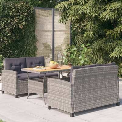 vidaXL - 3-delige - Tuinset - met - kussens - poly - rattan - grijs
