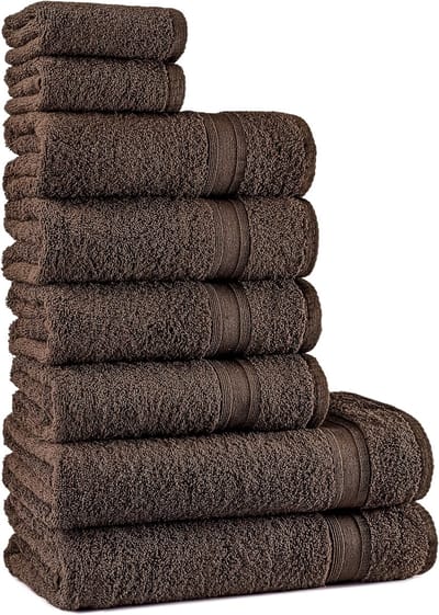 Famanu - Handdoekenset bruin chocoladebruin | % 100 katoenen handdoekenset 8-delig | 2x badhanddoeken (70x140), 4x handdoeken (50x90), 2x gastendoekjes (30x50) | zacht en absorberend | Kleur: donkerbruin