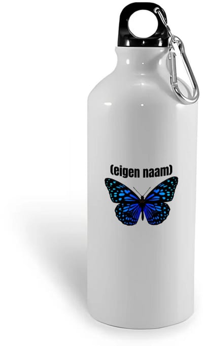 Hacebo® - blauwe vlinder met eigen naam waterfles - Vlinder - dieren liefhebber - iemand die houdt van vlinders - verjaardag - cadeau - kado - geschenk - water fles - 400ML