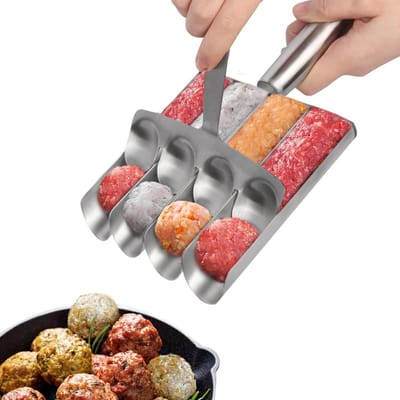 Dailygoods- Gehaktballenmaker - Roestvrij Staal - 4 Tubes - Ergonomisch Handvat - Voor Gehaktballen/Fish Balls/Shrimp Balls - Eenvoudig Schoonmaken