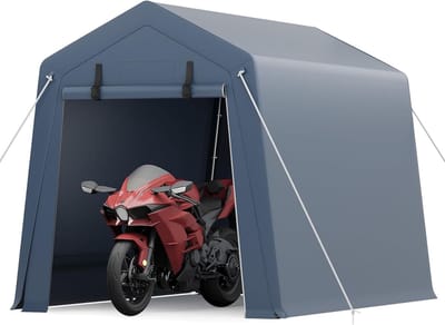Opslagtent 183x244 cm - Mobiel Tuinschuurtje - Berging voor Motor, Fiets en Gereedschap - Waterdichte Tent - Grijs - 6x8 FT