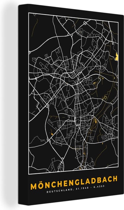 Canvas Schilderij Mönchengladbach - Goud - Stadskaart - Kaart - Plattegrond - Duitsland - 20x30 cm - Wanddecoratie