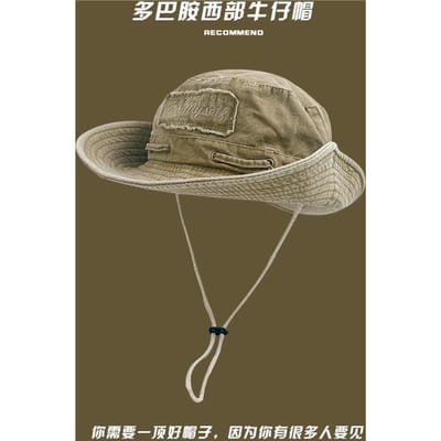 Chapeau de cowboy western tendance pour femme, été, lavage vintage, cordon de serrage, chapeau de protection solaire, camping, alpinisme, chapeau de soleil, automne kaki