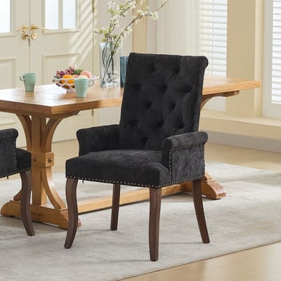 Eetkamerstoelen - Eetkamerstoel - Gestoffeerde eetkamerstoel - Eettafelstoel - Stoel - Met armleuningen - Chenille - Massief houten stoelpoten - Modern Design - Zwart