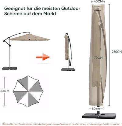 Famanu - Beschermhoes voor parasol met diameter van 330 cm x 300 cm, 100% polyester, taupe
