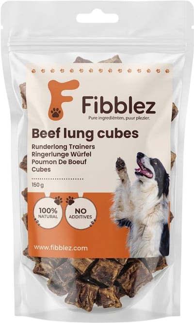 Fibblez – Runderlong Blokjes voor Honden 150g – 100% Natuurlijk Rund – Gedroogde Hondensnack – Trainingssnack