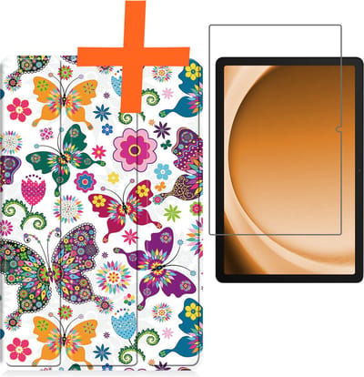 Hoesje - Geschikt voor Samsung Galaxy Tab A9 - Met Screenprotector - Trifold Bookcase - Hard Cover - Hardcover Book Case - Tablet Hoes - Vlinders