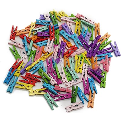 200 Pièces Couleurs Assorties Maison Pince en Bois Pratique Colorée Bois Photo Bureau Pince à Notes blue