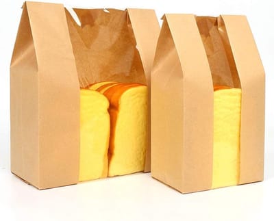 Kraft Papieren Zakjes met Venster voor Brood, Snoep en Cadeaus - Ideaal voor Bakken en Voedselopslag (11.8 x 5 x 2 x 22 cm)