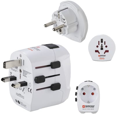 Skross by Hama Reisstekker - World travel Pro - EUR (type E,F) naar World - incl. World naar EUR - 2x USB-A - Wit