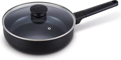 Brabantia VANTA Hapjespan met Deksel -Ø 24cm - 100% PFAS Vrij -Sauteerpan - Keramische Antiaanbaklaag Titanium Versterkt - Geschikt voor Inductie - Zwart