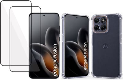 TechNow Hoesje + 2x Screenprotector geschikt voor Motorola Edge 70 Fusion Hoesje Screenprotector - Tempered Glass - Extreme Shock Case Transparant