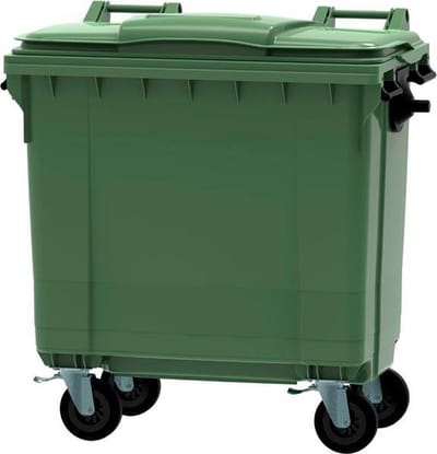 Afvalcontainer 770 liter groen - 4 wielen - met deksel - voor groenafval