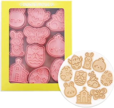Set uitsteekvormen voor Pasen, plastic koekjesvorm, 3D-koekjesstempel, Pasen, koekjessnijder, communie, vis koekjessnijders (B)
