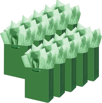 SnelShoppen - 10 Stuks Diepgroene Mini-Cadeauzakjes met Zijdepapieren Handgrepen 16x11x6 cm - Duurzaam Karton voor Feestgeschenken, Inclusief 20 Stuks