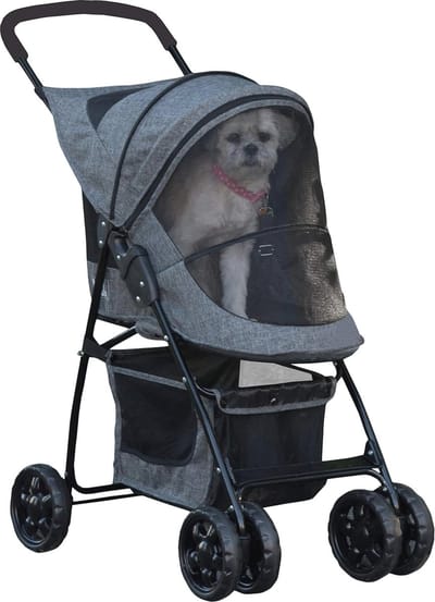 Wandelwagen voor katten en honden met rits ingang en opbergmand