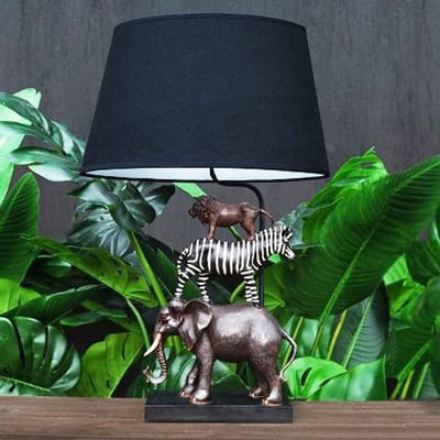 Dieren Tafellamp - Decoratieve Lamp - Kinderkamer Verlichting - Uniek Dieren Design - 70cm Hoog - Zwart