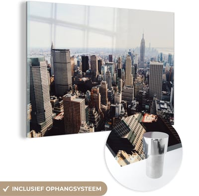 MuchoWow® Glasschilderij 60x40 cm - Schilderij acrylglas - Amerika - New York - USA - Foto op glas - Schilderijen