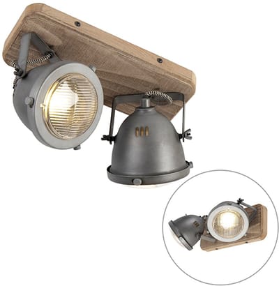 QAZQA emado - Industriele Dimbare LED Smart Plafondspot | Spotje | Opbouwspot incl. wifi met Dimmer - 2 lichts - L 27 cm - Grijs - Industrieel - Woonkamer | Slaapkamer | Keuken