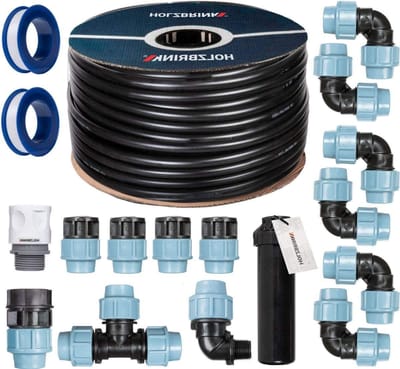 Beregeningsset Gazon - Watergeefsysteem - Groen Gras - Pop-up Sprinkler - 100 Meter - Zwart