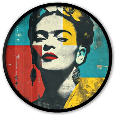 Poster in lijst Rond - Fotolijst 40x40 cm - Posters - Bloemen - Felle kleuren - Grafisch - Modern - Ronde posterlijst zwart - Decoratie - Wanddecoratie woonkamer - Muurdecoratie slaapkamer