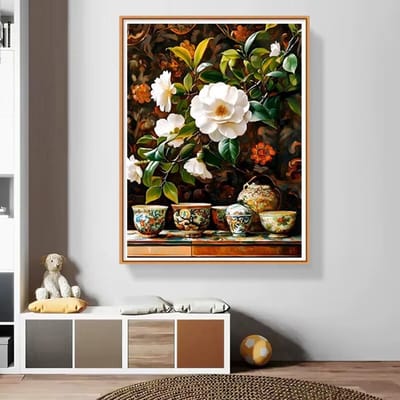 DIY kruissteekborduurpakket/Porselein en Camelia/gedrukt kruissteekpatroon borduurpakket (frame niet inbegrepen) 50*70CM