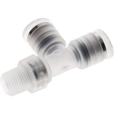 6mm x R1/8'' rechte hoek T-stuk PA Insteekfitting Buitendraad FDA Draaibaar EPDM