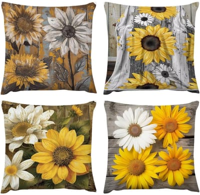waterdicht, 50 x 50 cm, bankovertrek, decoratie voor huis, geometrisch, geel, slaapkamer, 4 kussenslopen 20 x 20 cm, voor terras, tuin, zacht, wasbaar, D-256