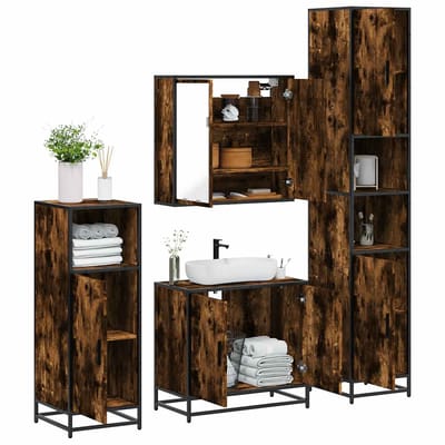 vidaXL - 4-delige - Badkamermeubelset - bewerkt - hout - gerookt - eikenkleurig