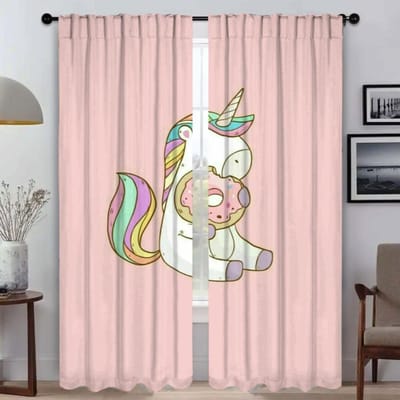 Schattige Cartoon Eenhoorn Scheidingsgordijnen voor Woonkamer Gordijn Home Interieur Gordijnen 2 Stuks Shades Tule voor Slaapkamer Keuken W50xH70cmx2pcs-CL