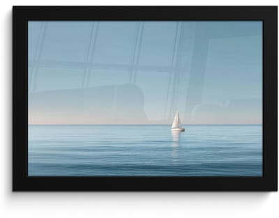 Poster in lijst - Fotolijst 30x20 cm - Posters - Zeilbootje - Kalme zee - Helderblauwe hemel - Posterlijst zwart - Decoratie - Wanddecoratie woonkamer - Muurdecoratie slaapkamer