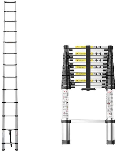Stemily Telescoopladder - 3,8 Meter - Aluminium - Bestand tegen Slijtage, Roest en Hoge Temperaturen - Anti-Slip - tot 150KG