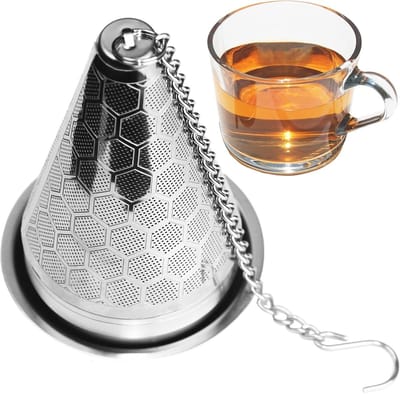 Cyslmuk® | Theeaccessoires - RVS theezeef voor losse thee, extra fijnmazige theezeef met ophanghaakje en lekbakje, herbruikbare theezeef voor mokken, kopjes en theepotten.