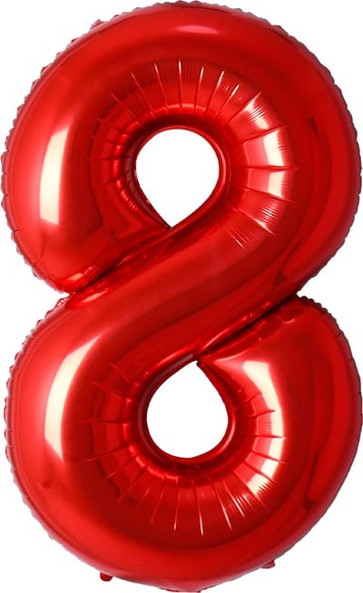 Ballon Cijfer 8 Jaar Rood Folie Ballon Verjaardag Versiering Cijfer ballonnen Feest versiering Met Rietje - 36Cm