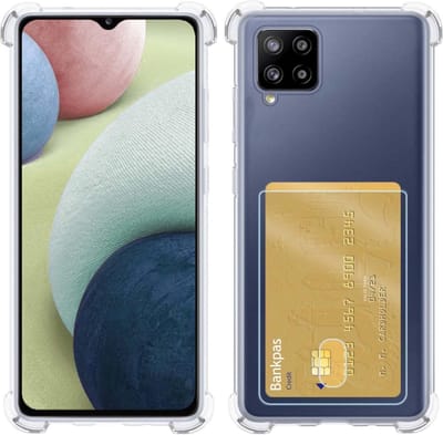 Hoesje Geschikt voor Samsung Galaxy A12 - Met Pashouder en Kaarthouder - Telefoon Hoes Shockproof - Siliconen Case - Back Cover - Shock Proof - Pasjes Houder - Transparant