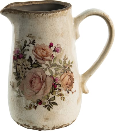 Clayre & Eef Decoratie Kan 1500 ml Roze Beige Keramiek Bloemen