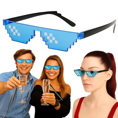 Thug Life Bril I BIt Pixel Zonnebril I 8-Bit Feestbril I Verkleed Bril I Party Bril I Blauw